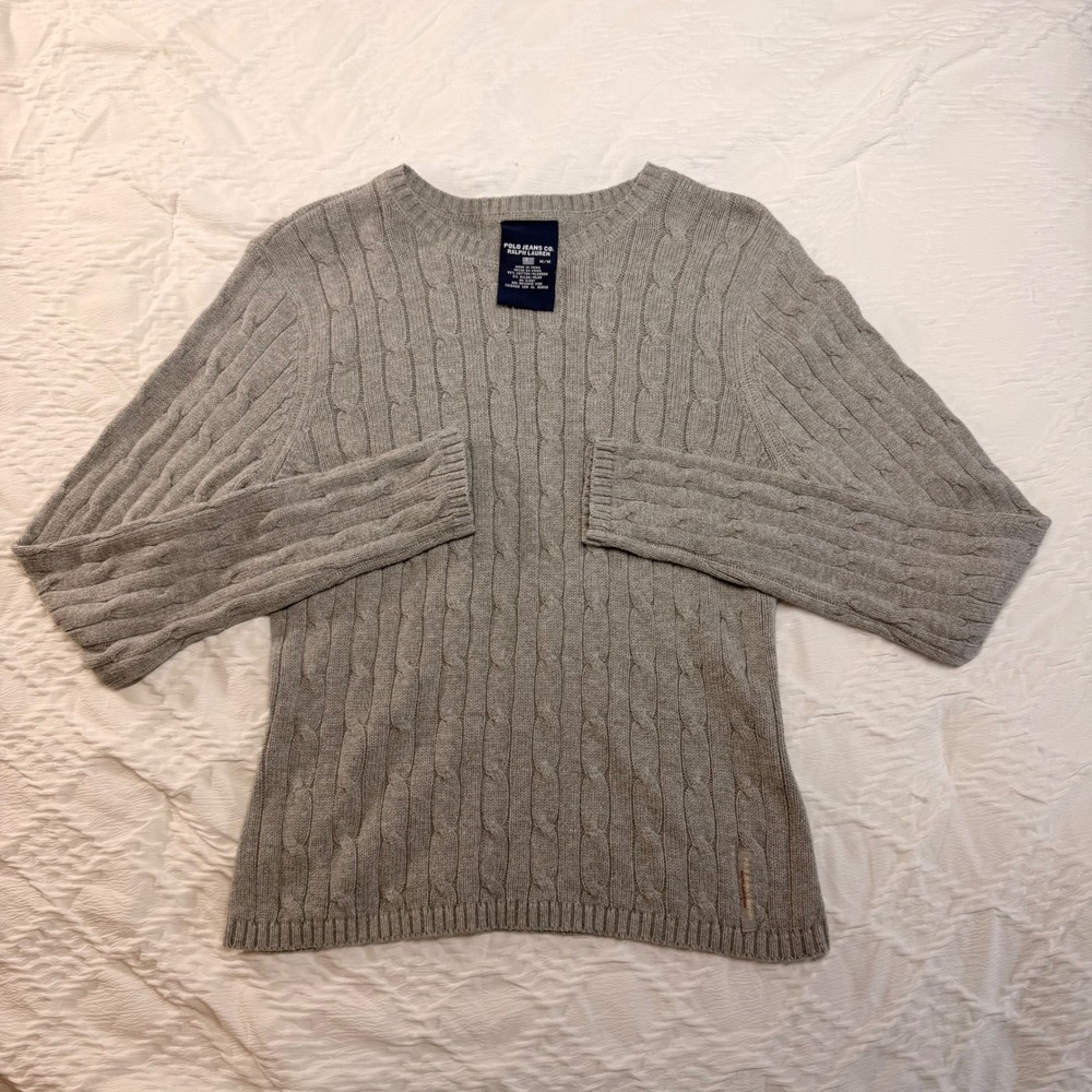 Polo Jeans Co Ralph Lauren Sweater Womens M Gray Cable Knit Chunky Cotton